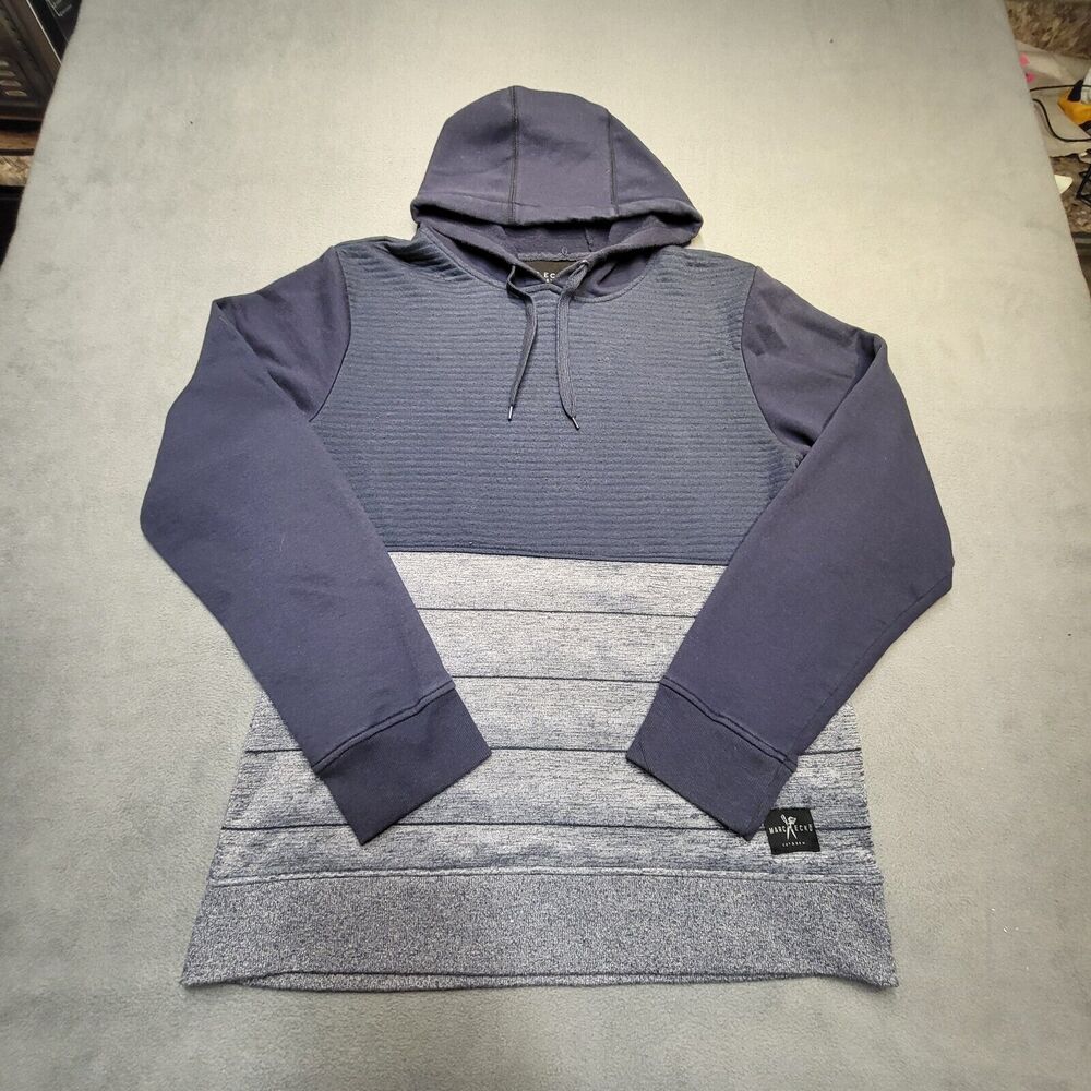 Mark Ecko Hoodie Mens XL Gray Blue Cut And Sew Pullover Sweatshirt Long Sleeve